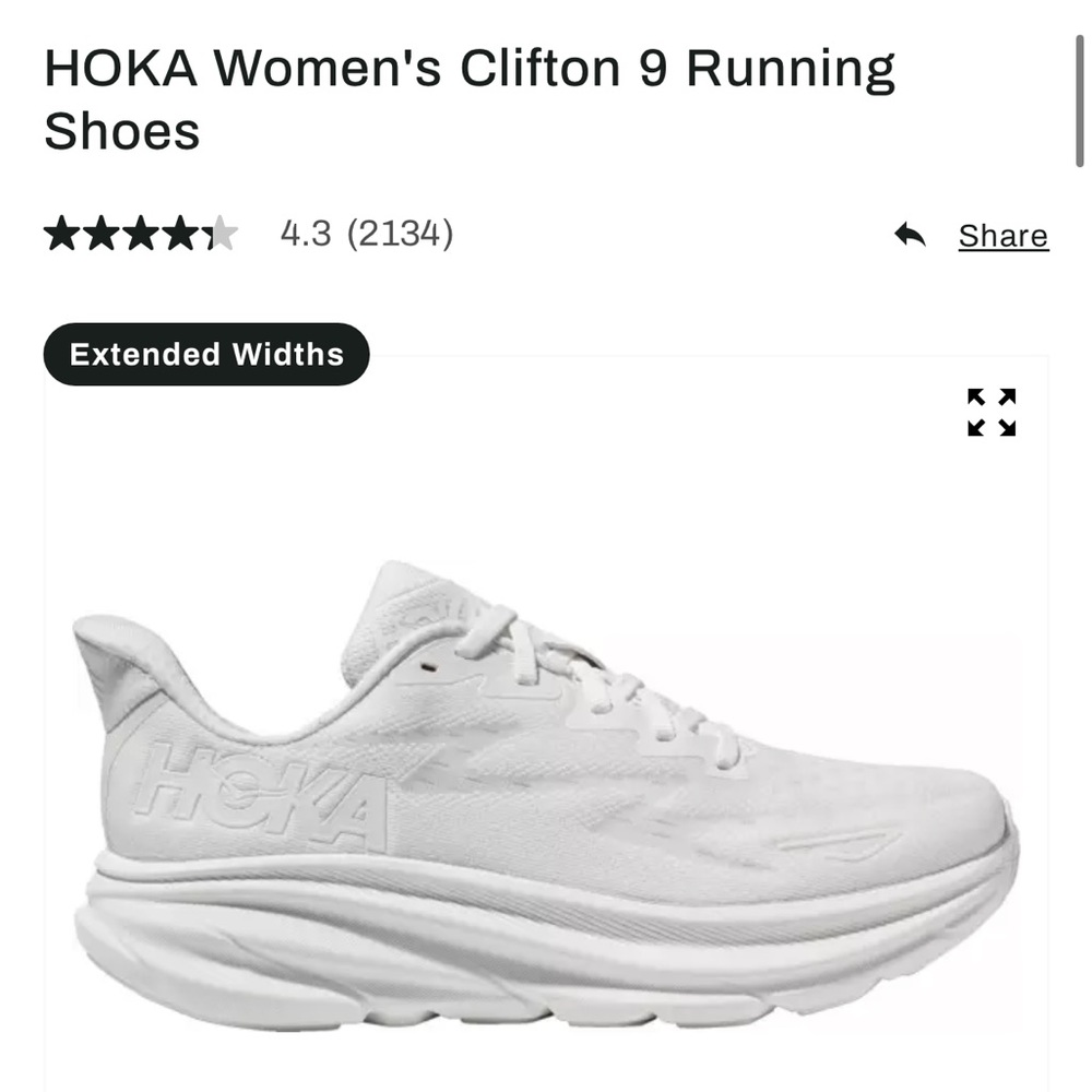 WHITE CLIFTON 9 HOKAS WOMEN SIZE 8